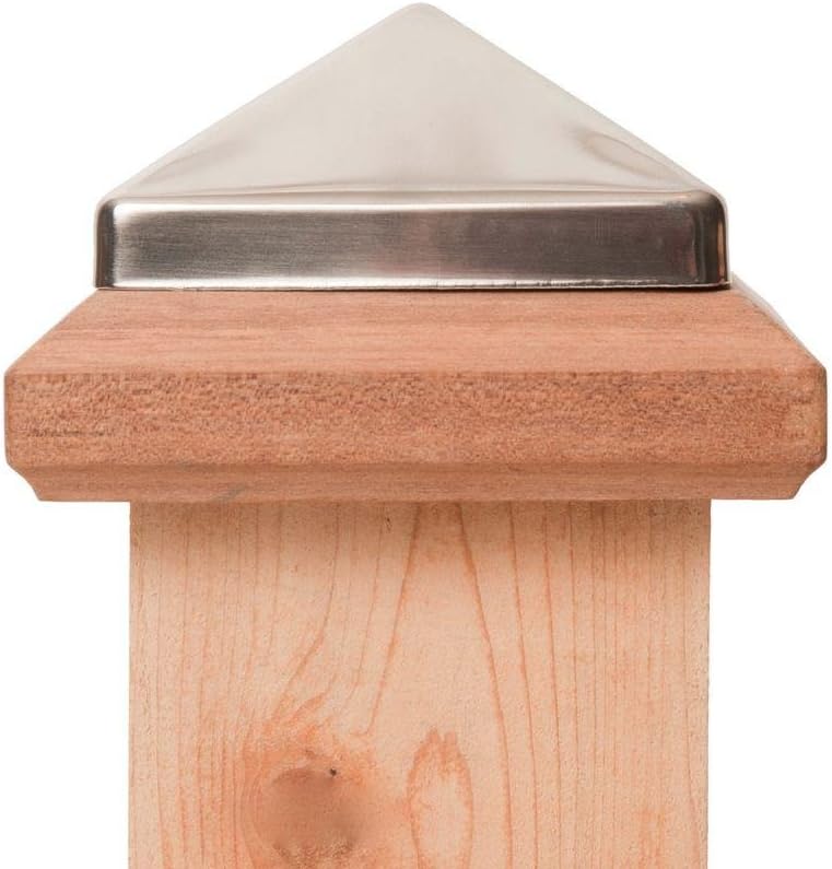Miterless 4 in. x 4 in. Untreated Wood Slip Over Fence Post Cap with Stainless Steel Pyramid