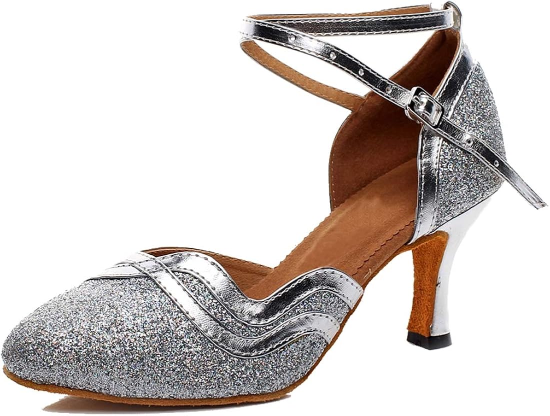 TDA Women's Flared Heel Closed Toe Glitter Tango Jazz