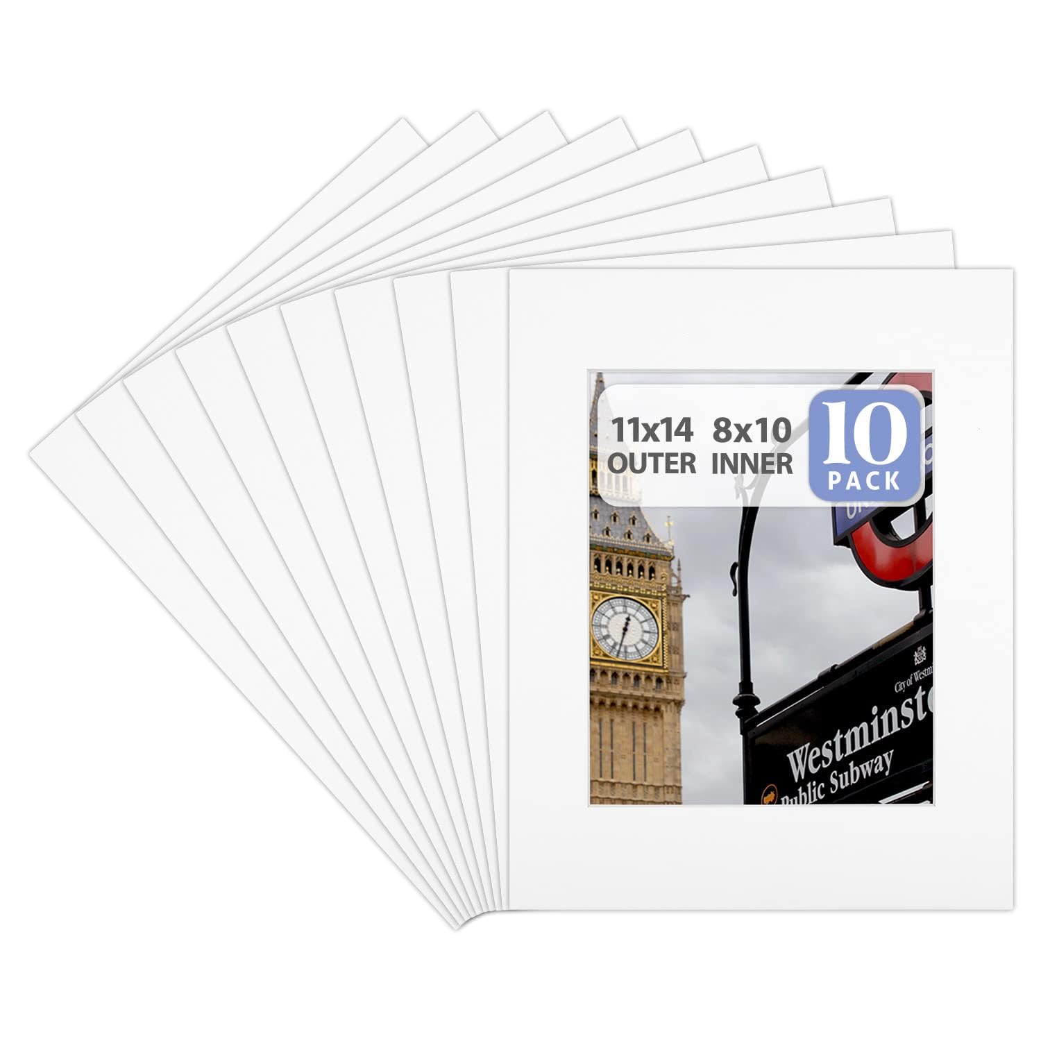 Photo 1 of Golden State Art, Pack of 10, 11x14 for 8x10 Color Picture Photo Mat -White-core, Acid-Free - Great for Frames, Artwork, Prints, Pictures, Off White