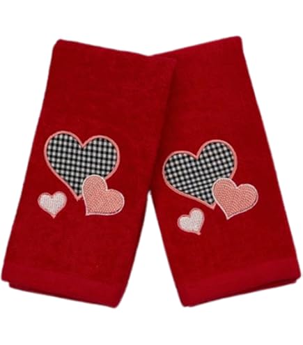 Casaba Set Of 2 Valentine's Day Dog Bathroom Hand Towels – Hearts & Pets, Gray
