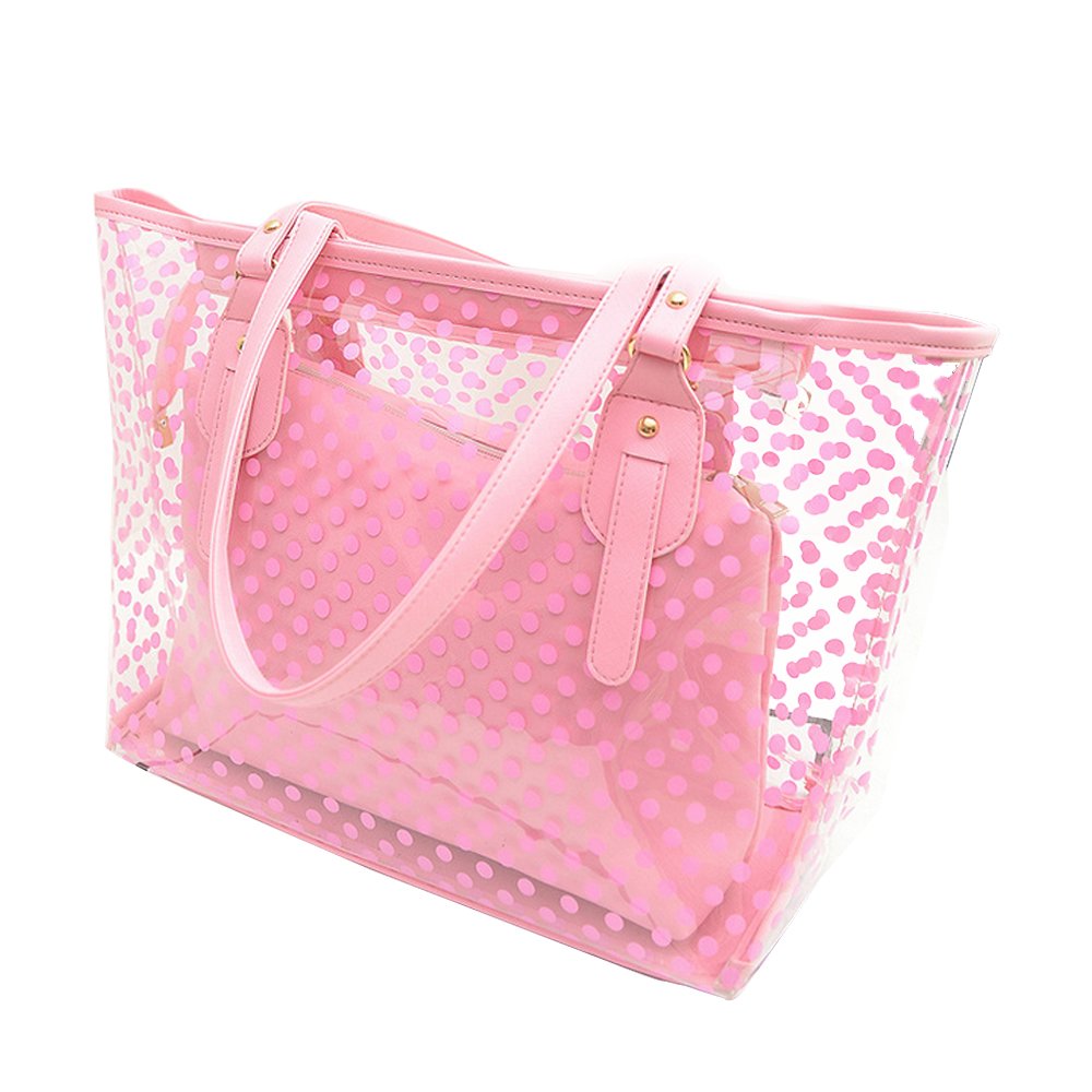 NEEVAS Clear Plastic Transparent Work Tote Shoulder Jelly Beach All Purpose Handbag Girl (Pink)
