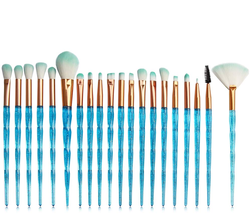KOLIGHT 20pcs Cosmetic Makeup Brushes Set Eyeshadow Lip Brush for Beautiful Female (bright blue)