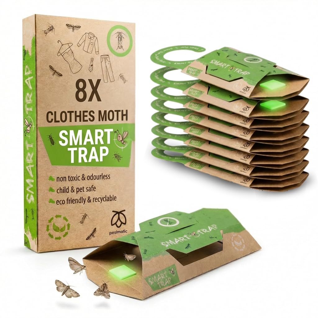 Pestmatic Smart Moth Trap, 8 Clothes Moth Monitoring Traps for Wardrobe, 6+2 Anti Moth Pheromone Trap + Power-Up lighting Plates, Sticky Traps, Alternative for Moth Killer and Moth Repellent