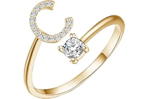 Initial Letter Ring for Women Girls Gold Stackable Alphabet Rings with Initial Adjustable Crystal Inlaid Initial Rings Brides