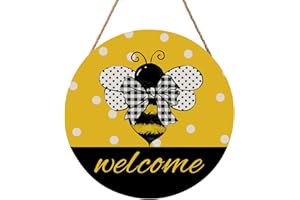 HAROONI Bee Welcome Sign for Wreath Spring Summer Wooden Hanging Sign for Front Door Farmhouse Bumble Bee Decor Summer Door Hanger for Home Bedroom Living Room Indoor Outdoor Decorations 12"x12"