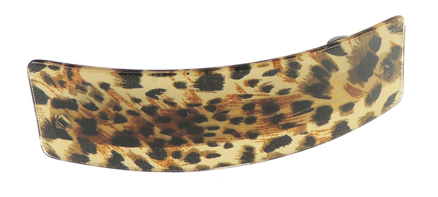 Womens Girls Wedding Birthday Party Evening School Ponytail Fine Medium Thick Hair Accessories Animal Print Leopard Brown Beige Rectangular Barrette Hairpin Grip French Spring Clip