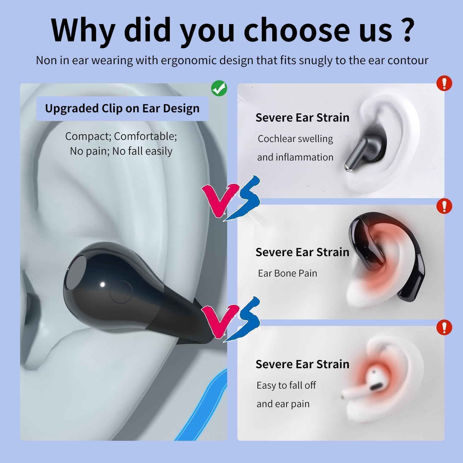NUPLEA Open Ear Headphones,True Wireless Bluetooth 5.3 Lightweight Comfort Bone Conduction Clip On Earbuds