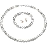 AAA+ Quality Pearl Necklace Set With Genuine Freshwater Cultured Pearls, 3 pcs Pearl Jewelry Set, With Necklace/Bracelet/Earings, Mother's Day Birthday Wedding, Gift for Brides, Mom, Wife