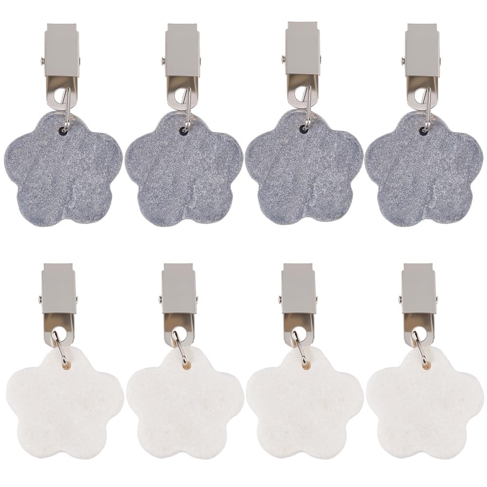 GORGECRAFT 8Pcs 2 Colors Tablecloth Weights Hangers Flower Shape Pendant Stone Table Cover Weights with Alloy Clips White Gray Marble Table Cloth Clips for Picnic Family Party Outdoor Garden