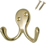 2 Pack Hiatt Brass Double Coat Hooks Door Wall Robe Dress Garment Hangers view 4