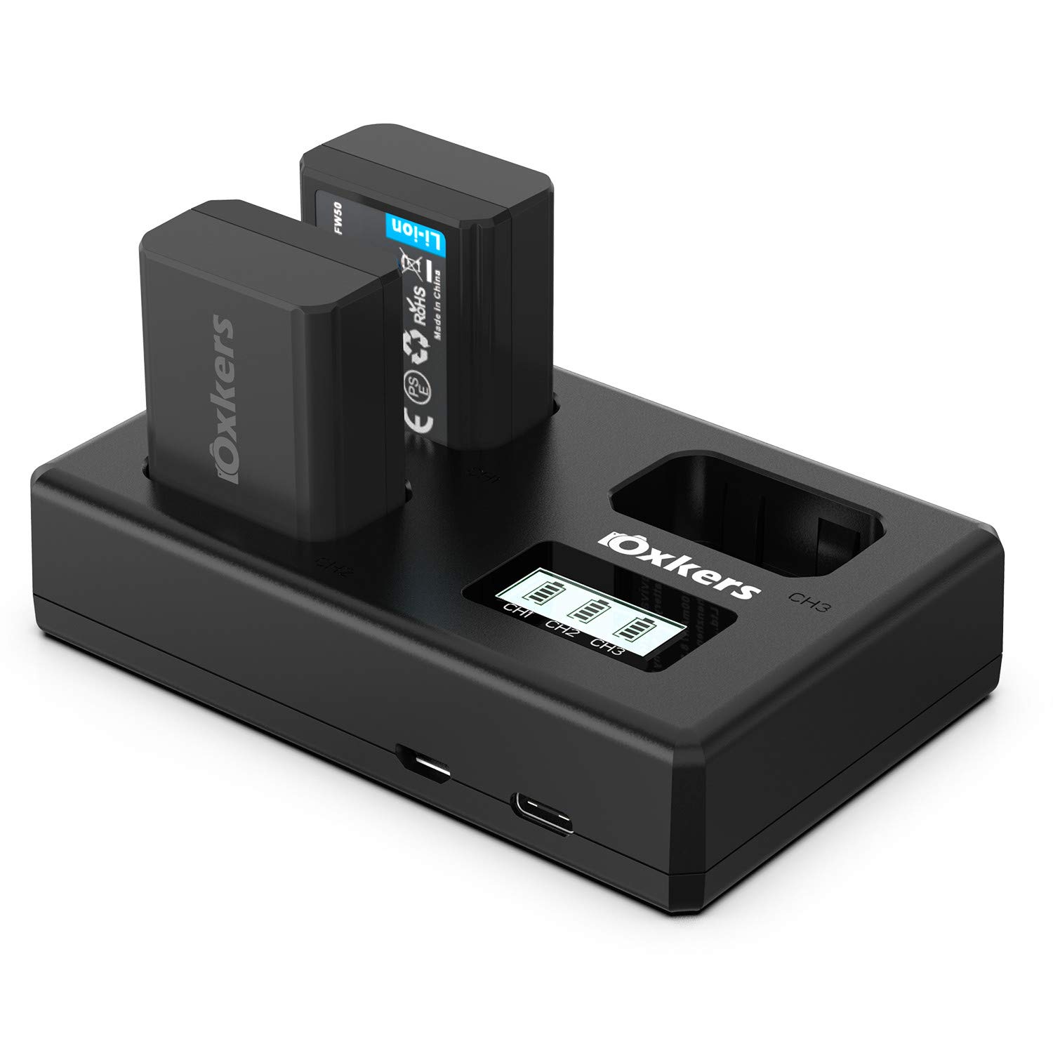 NP-FW50 Battery Charger, OXKERS Camera Battery Charger Set Replacement Battery 2-Pack for Sony NP FW50,Alpha a6500, a6300, a7, a6000, a7 ii,NEX-3,NEX-5C and More