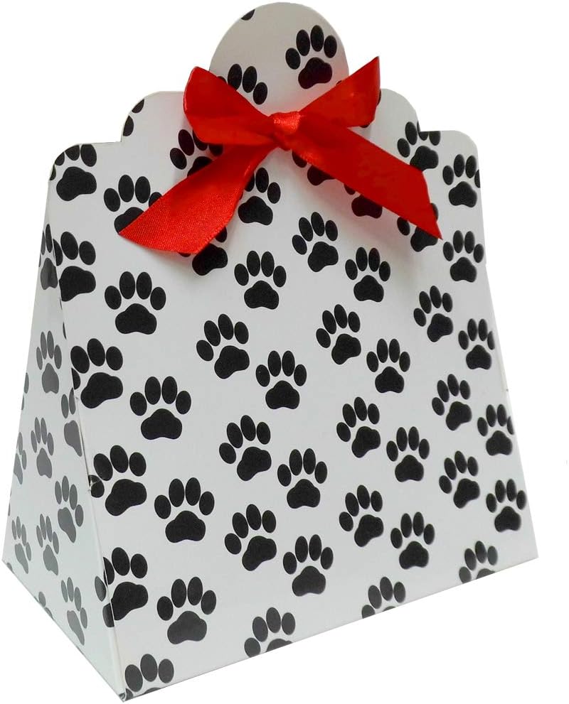 Jaffa Imports 10 X Paw Print Gift Boxes Red Bows Pet Gift Bags Dog Cat Puppy Gift Box Hamper Packaging 17x10x14cm Amazon Co Uk Kitchen Home