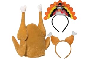 HOLIDAYWOO 3 Pack Thanksgiving Turkey Headband Drumsticks Headband Roasted Turkey Hats Plush Thanksgiving Turkey Hat Holiday Costume Decorations Party Favor Supplies