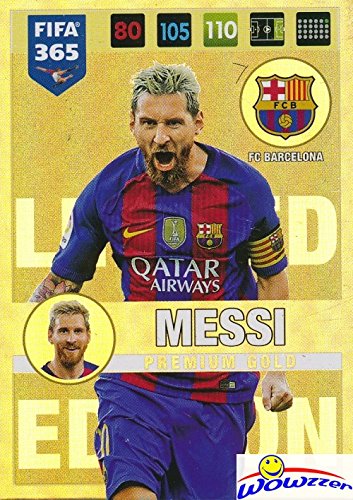 Lionel Messi 2017 Panini Adrenalyn XL FIFA 365 EXCLUSIVE PREMIUM GOLD Limited Edition â€œBlondieâ€ Card! Awesome Special Card Imported from Europe! Shipped in Ultra Pro Top Loader to Protect it! WOWZZER!