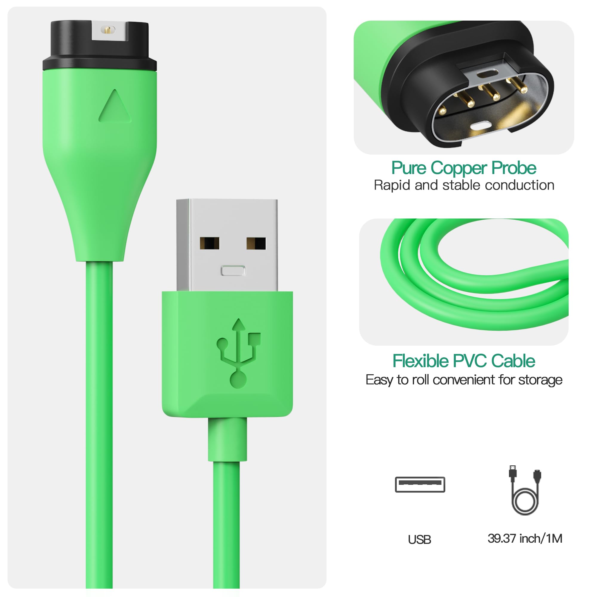 AWINNER Compatible with Garmin Watch Charger Cable (USB A -2 Pack)