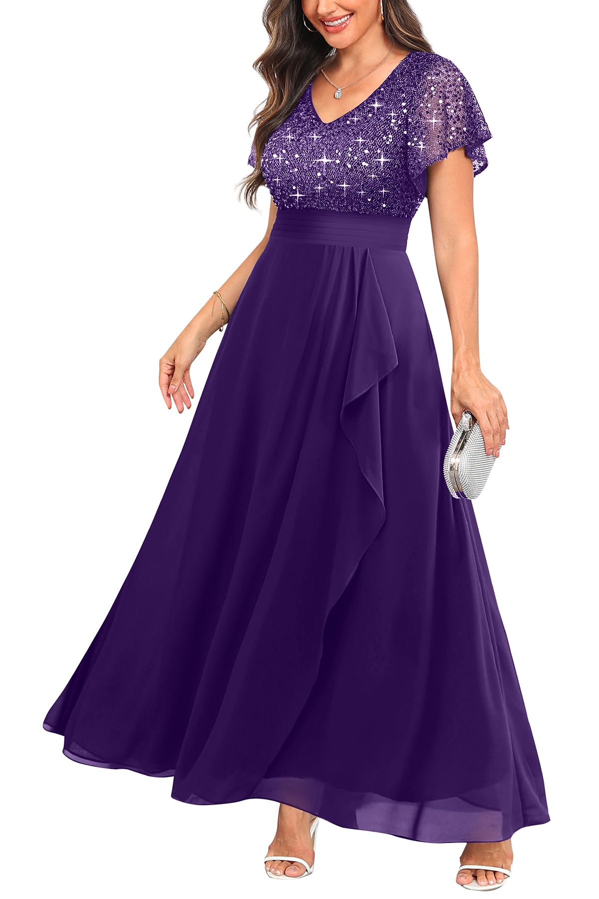 Photo 1 of Plus Size Purple Dress Formal Evening Gowns Bridesmaid Prom Mother of Bride Sequin Long Wedding Guest Holiday Gala Dress