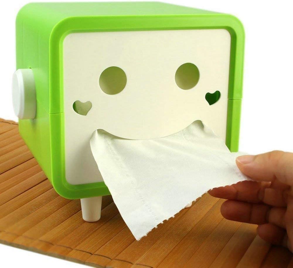 CONNECTWIDE STORE77 Creative Cute Smiley Square Robot Bathroom Toilet Paper Holder Napkin Dispenser Storage Household Tissue Containers (Beige)