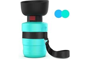 SwSun Portable Dog Water Bottle with a Foldable Bowl 2-in-1 Design, Leak-Proof Dog Water Bowl Dispenser Suitable for Outdoor Dog Walking, Hiking, and Traveling. BPA Free, 21oz Light Blue