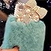 AiKeDuo for Iphone6/6s Case, 4.7inch Bling Crystal Fluffy Cover Rex Rabbit Fur Case Winter Handmade Soft Crystal Case Bling Crystal Fur Shell Creative for iPhone 6s case Display (Blue) …