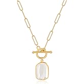 Aobei Pearl 18K Gold Plated Pendant Necklace for Women Dainty Gold Chain Choker Love Heart Disc Coin Pearl Cross Toggle Jewelry