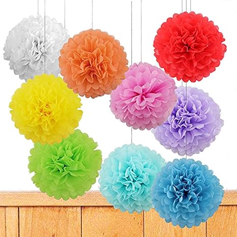 Amazon Com Life Glow 12pcs Pom Poms Of 10 12 14 Multi Colors Tissue Paper Craft Pom Poms Kit Tissue Paper Flowers Wedding Decorations For Wedding Birthday Baby Shower Nursery Decor Colorful Home Kitchen