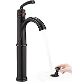 HOIGY Brass Vessel Sink Faucet Oil Rubbed Bronze, 12.6 Inch Tall Bathroom Faucet 1 Hole, Single Handle with Pop Up Drain, cUPC Supply Line and Aerator for Farmhouse, Countertop Basin, 5 Mins Install