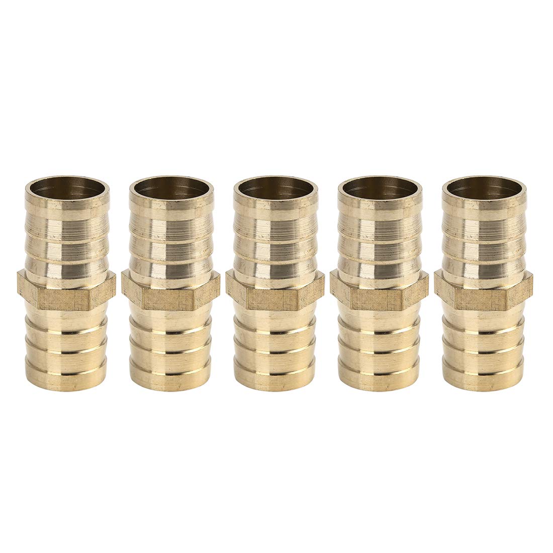 X AUTOHAUX 25mm Brass Barb Hose Fitting Straight Union Connector for Air Water Gas Oil 5pcs