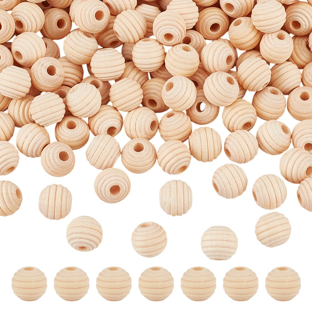 OLYCRAFT 200PCS Beehive Beads Undyed Round Wood Honeycomb Beads, Unfinished Threaded Wooden Beehive Spacer Beads Round Wooden for DIY Jewelry Making Craft