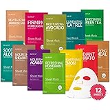 GLAM UP Premium Facial Sheet Mask 12 Combo (Pack of 12) | Face Masks Skincare, Hydrating Face Masks, Moisturizing, Soothing, 