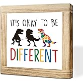 Autism Wood Sign It Is Okay to Be Different Autism Awareness Wood Sign Handmade Solid Wooden Decor ASD Acceptance Signs Rustic Home Decor For Wall Desk Table Living Room ASD Support Gift 5.9x5.9 Inch