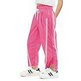 Haloumoning Girls Baggy Wide Leg Pants Kids Striped Elastic Waist Parachute Track Pants with Pockets 5-14 Years