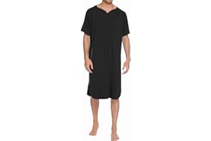 Ekouaer Sleepwear Men's Nightshirt Short Sleeve Pajamas Comfy Big & Tall Henley Sleep Shirt M-XXXL