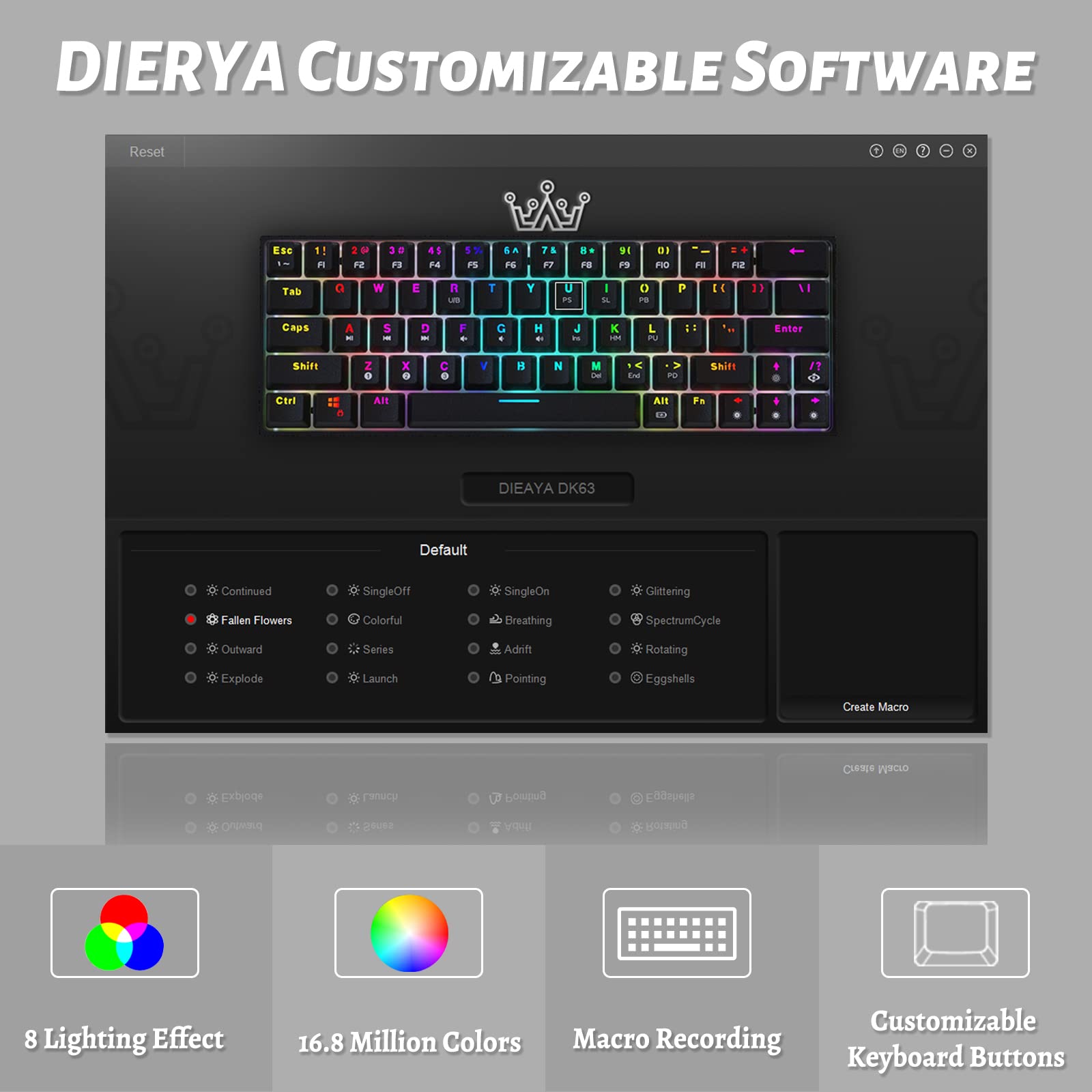 DIERYA T63 Wireless Mechanical Gaming Keyboard, Bluetooth/2.4G/Wired Keyboard,RGB Backlit Compact 63 Keys Mini Office Keyboard