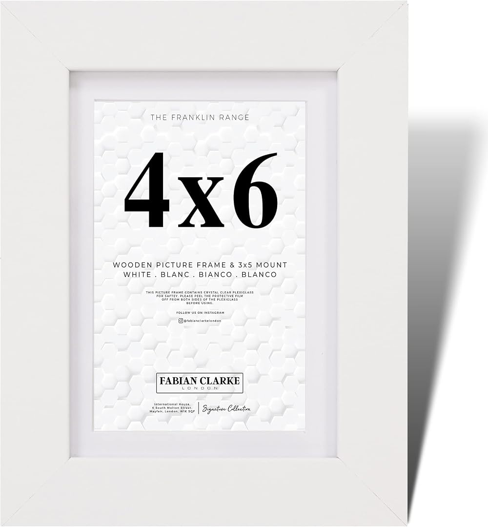 Fabian Clarke London 6x4 White Wood Frame with 5x3 Mount Glass Front