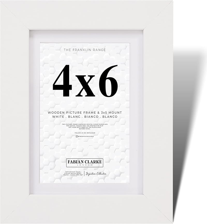 Fabian Clarke London 6x4 White Wood Frame with 5x3 Mount Glass Front