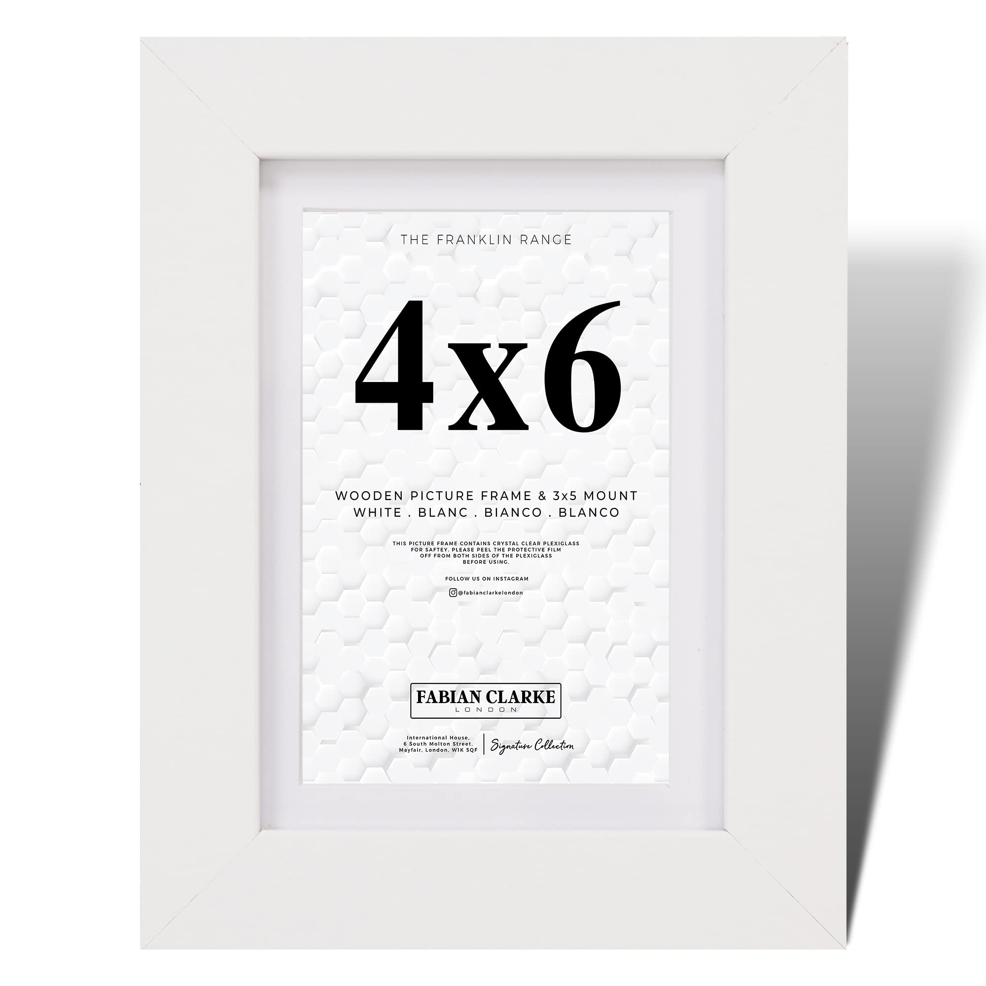 Fabian Clarke London® 6x4 Modern White Wooden Picture Photo Frame with White 5x3 Mount Includes Glass Front Hang Portrait or Landscape
