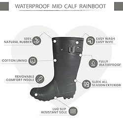 NORTY Waterproof Rain Boots for Women Size 6, Mid