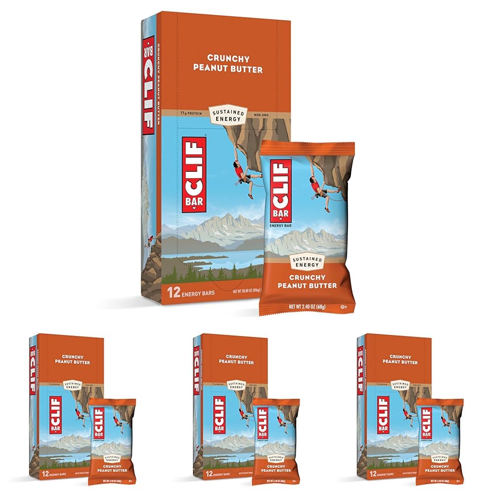 CLIF BARS - Energy Bars - Crunchy Peanut Butter - Made with Organic Oats - Plant Based Food - Vegetarian - Kosher (2.4 Ounce Protein Bars, 12 Count) Packaging May Vary (Pack of 4) Image CLIF BARS - Energy Bars - Crunchy Peanut Butter - Made with Organic Oats - Plant Based Food - Vegetarian - Kosher (2.4 Ounce Protein Bars, 12 Count) Packaging May Vary (Pack of 4) Image