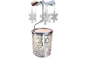 kingnero Carousel Candle Rotary Candle Holder Spinning Candleholder Metal Tea Light Candlestick for Home Decor (Silver Snowflake)