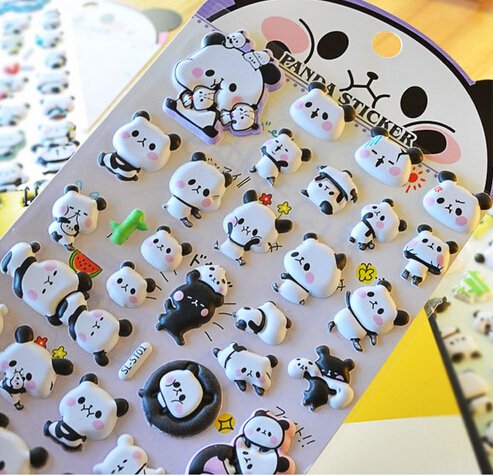 4 Sheets Cute Lovely Puffy DIY Decorative Adhesive Sticker Tape / Kids Craft Scrapbooking Sticker Set for Diary, Album (Panda) - Thumbnail 5
