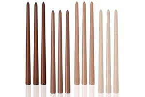 LPUSA Brown Tall Taper Candles 12 inch Unscented Smokeless Long Tall Tapered Candle for Candlesticks Sticks Wedding Advent Home Decor Dinner Christmas，Set of 12