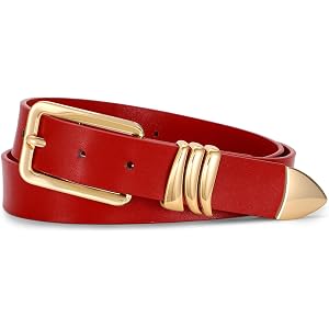 XZQTIVE Women Belts for Jeans Pants Dresses, Ladies Casual Leather Waist Belt with Gold Buckle