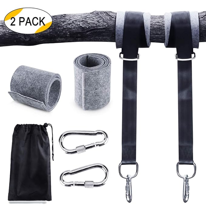 Schaukel Befestigung, Hängematte Befestigung Befestigungsset Aufhängung Hängesessel Befestigung Max 500kgs aus Reißfestem Polyester mit 2 Baumschutz Polster und 2 Premium Karabinern(1.5M)