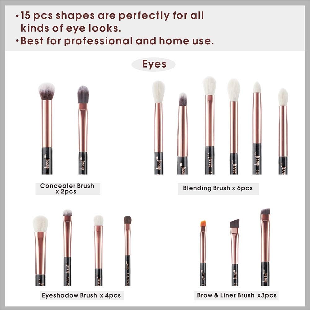 Jessup Professional Eye Makeup Brushes Set, 15Pcs Eyeshadow Blending Concealer Eyebrow Eyeliner Shader Brush with Labeled - Image 3