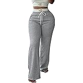 PINSV Womens Sweatpants Wide Leg High Waisted Drawstring Workout Pants Casual Comfy Loose Pants with Pockets