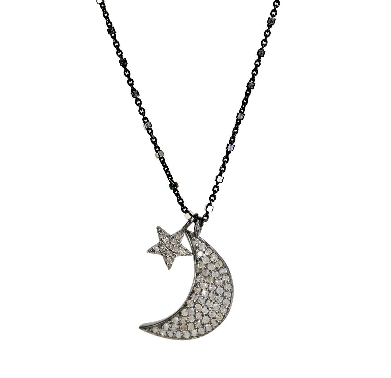 Amazon.com: Diamond Moon Star Necklace - Genuine Diamonds- Sterling ...