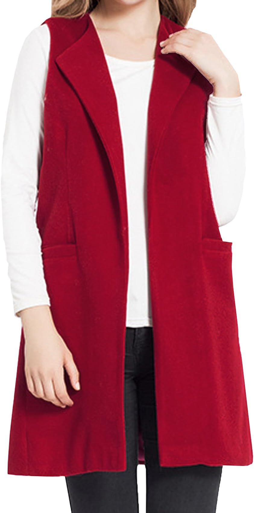 JOKHOO Women's Wool Blend Sleeveless Long Vest Jacket Longline Slim Waistcoat