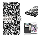 Iphone 6s plus wallet case, 3D Bling Jelly Rhinestone PU Leather Wallet Flip Protective Skin Case with Magnetic Bling Button Closure Perfect Fit for Apple Iphone 6/6s Plus 5.5 inch Black