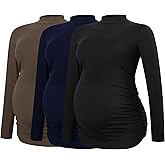 Smallshow Women's Maternity Shirts Crew Neck Long Sleeve Pregnancy Clothes Tops 3 Pack