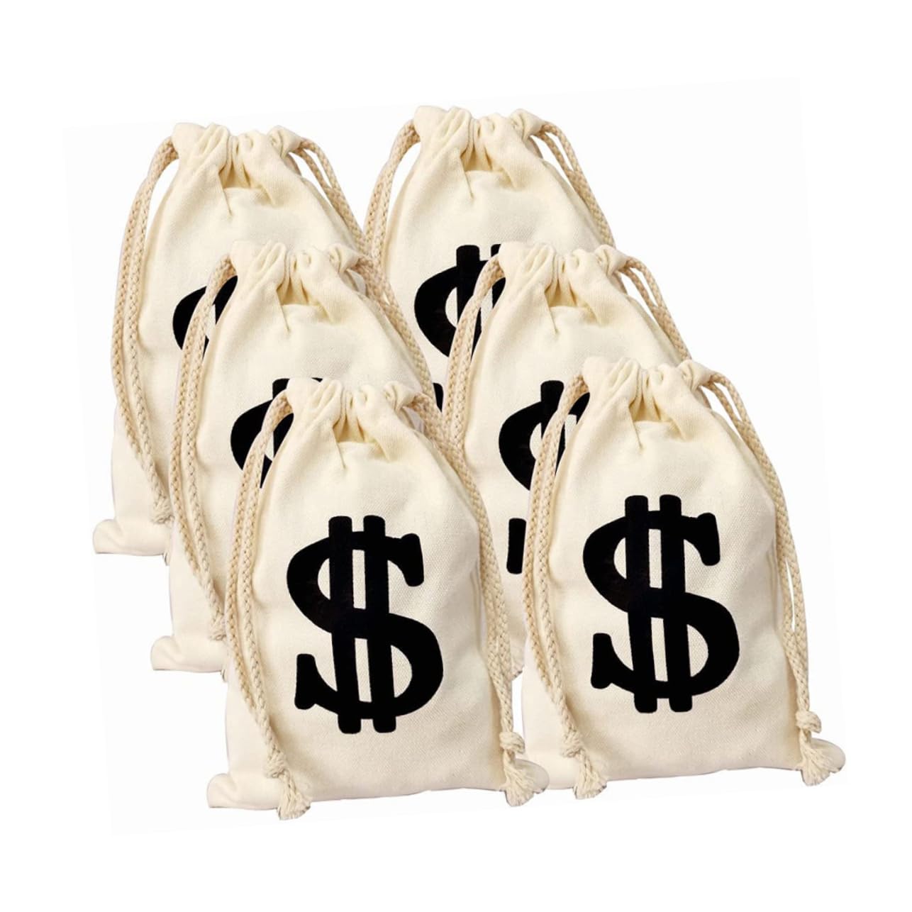 TOYANDONA 6pcs Canvas Money Bag Drawstring Pouches Sign Symbol Carrying Sack Costume Money Bag Props for Halloween Pirate Cosplay Theme Party Novelty Toy Party Favors